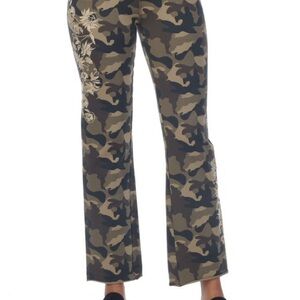 Camouflage Embroidered Floral Print Pants